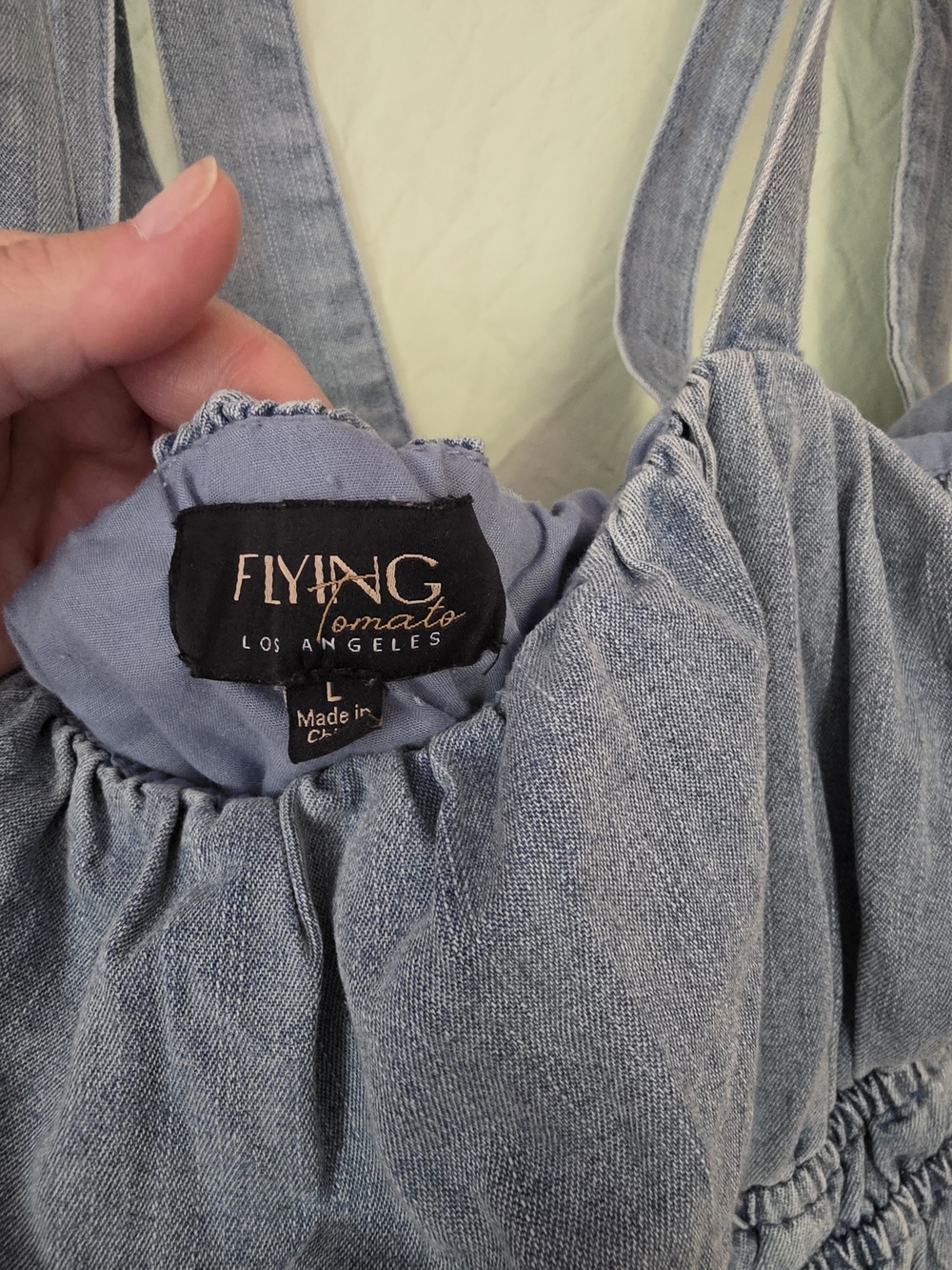 Flying Tomato Light Denim Smocked Tank Jumpsuit in Light Blue